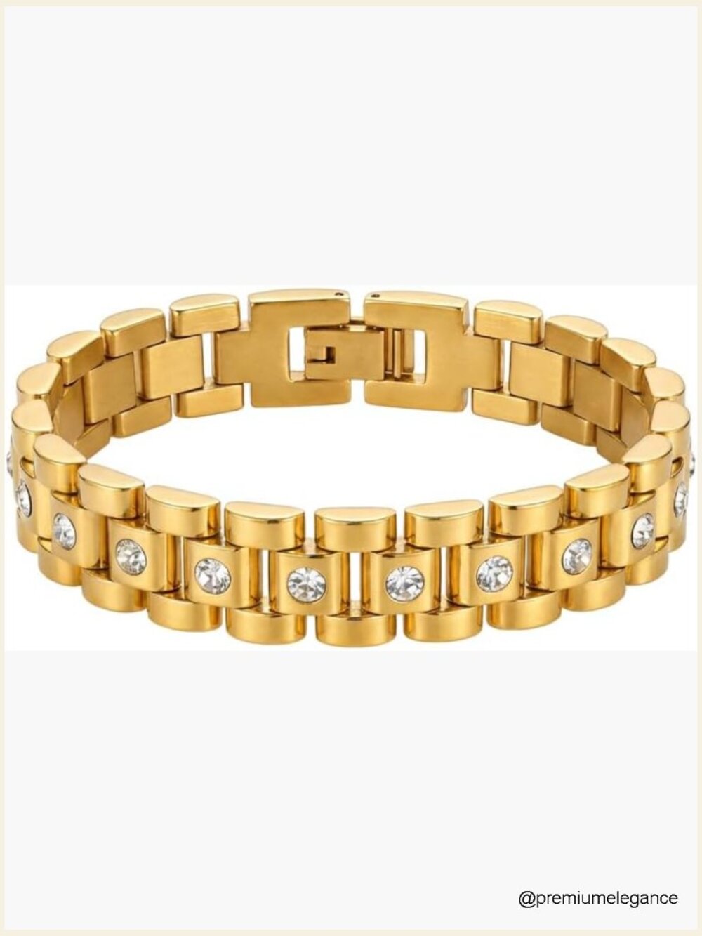 Gold Cuban Link Bracelet with Crystal Accents, Adjustable Closure
